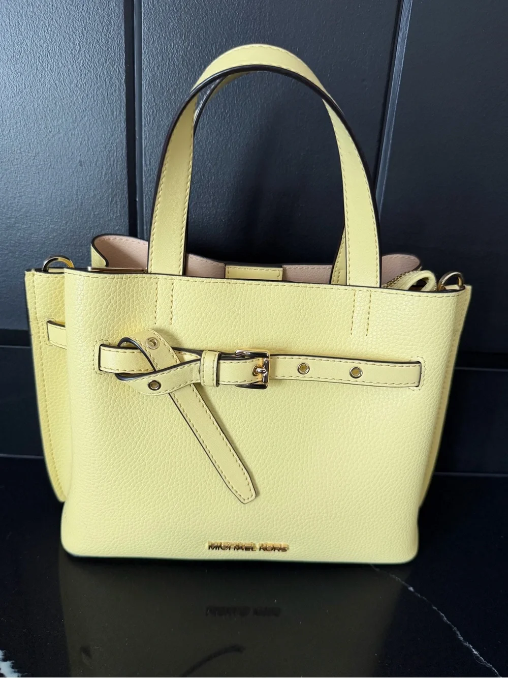 Michael Kors Yellow Pebbled Leather Satchel Wallet Set - Picture 2 of 14